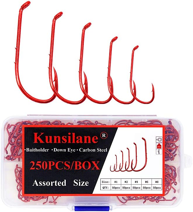 kunsilane 250/300pcs baitholder hooks with barbed offset fly hooks long shank mixed size1 2 4 6 8 