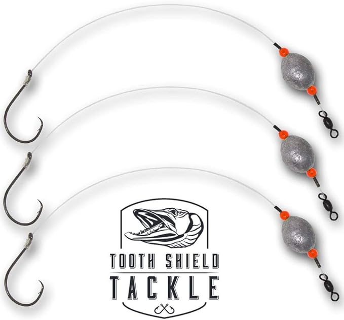 tooth shield tackle 3 pack carolina drum rigs redfish rig catfish 80lb fluorocarbon size 4/0  ?tooth shield
