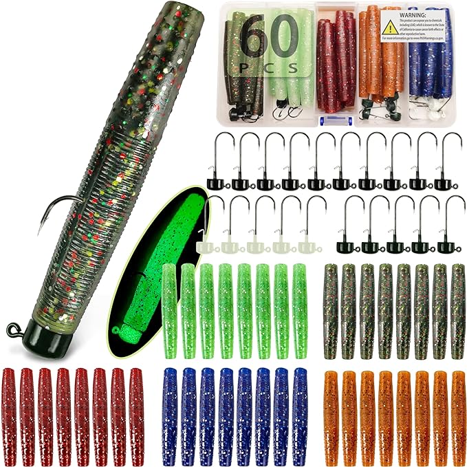 ‎vmsixvm luminous ned rig jig heads trd worms kit vmsixvm 30/40/60 pcs ned rig baits hooks  ‎vmsixvm