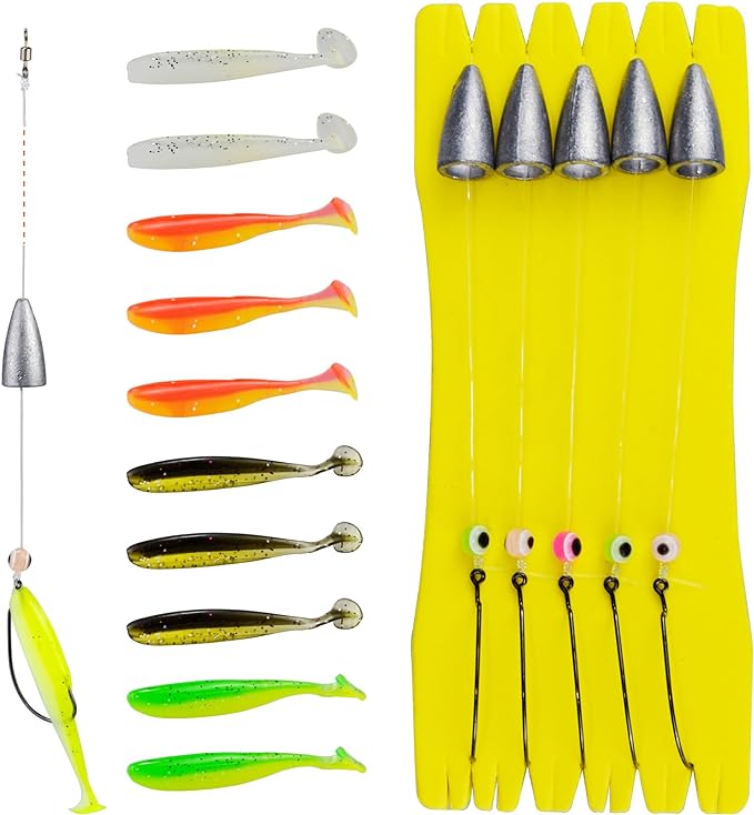 ?vinfutin texas rig for bass fishing 5pieces in 1 packs complete texas carolina gear accessories 3/16oz 