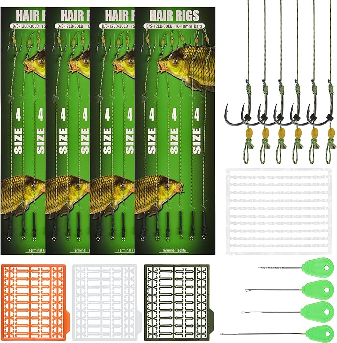 ‎vateico carp fishing hair rig kits 26pcs sets curved barbed carp hook line carp fishing accessories 