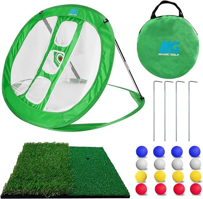 ‎mg magic golf chipping net with hitting mat for accuracy/swing practice indoor/outdoor golfing target net 