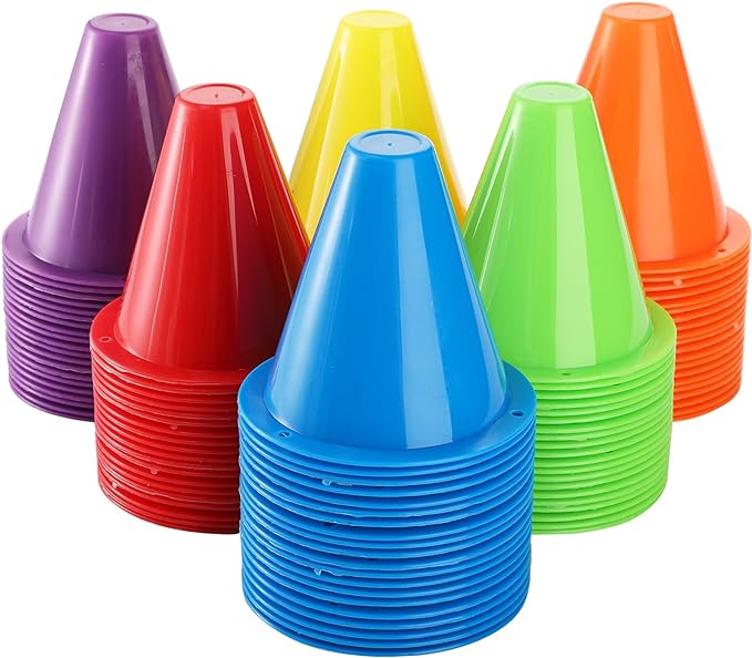 bekith 120 pack indoor outdoor agility mini sports cones 3 inch training marker cones for kids 6 assorted