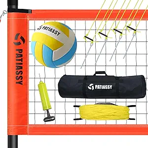 patiassy outdoor portable volleyball net set system for backyard pu volleyball pump and carrying bag size 32