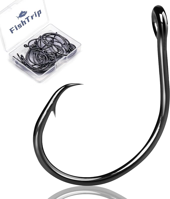 fishtrip inline circle hooks saltwater fishing catfish 25pcs black/wide gap striped size 4 2 1 1/0 2/0 3/0