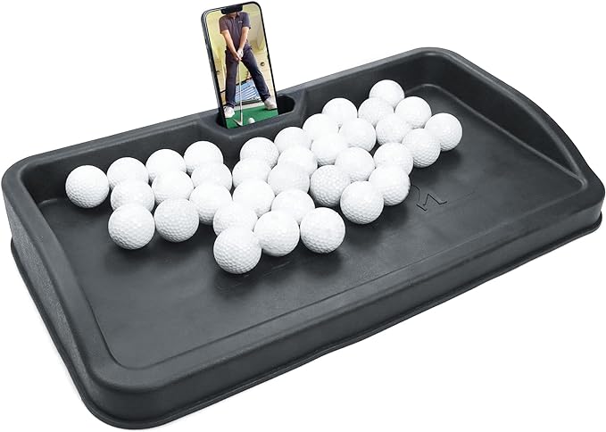 ‎golfupp heavy duty rubber golf ball tray with cell phone holder 100 ball capacity  ‎golfupp b0bcjh9kvj