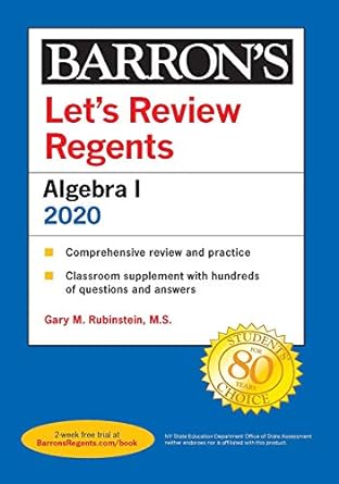 lets review regents algebra i 2020 1st edition gary m rubinstein m s 1506253822, 978-1506253824