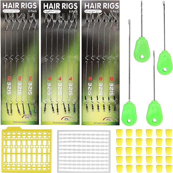Orootl Carp Fishing Hair Rigs Kit Fishing Bait Rigs With Curved Barbed Carp Hook
