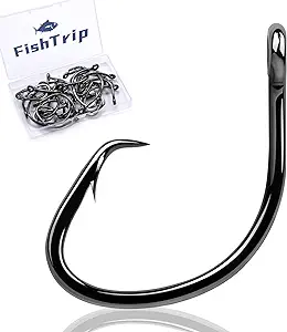 fishtrip saltwater 25pcs offset 3x strong fishing hook wide bait size 2 1 1/0 2/0 3/0 4/0 5/0 6/0 7/0 8/0 9/0