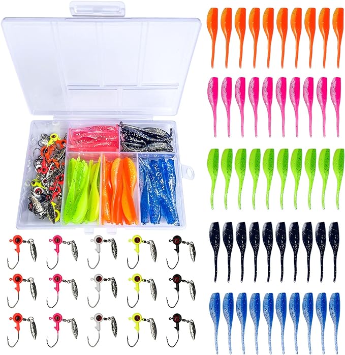 uperuper 65pcs crappie jigs lure kit 2 inch crappie bait with fishing jig heads for saltwater freshwater 