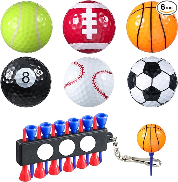 Shappy Assorted Golf Balls 6 Pack Funny Golf Balls And 1 Pcs Golf Tee Holder Keychain