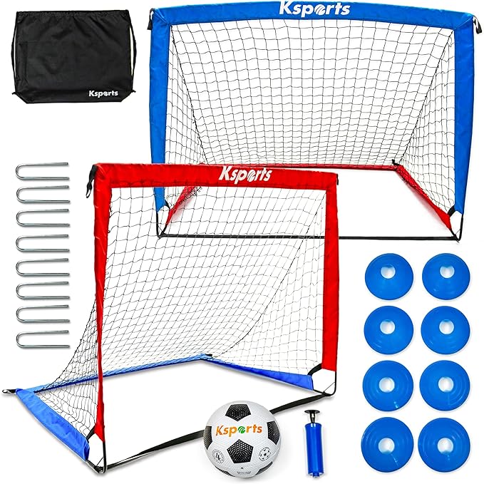 ksports portable soccer goal net for backyard training includes ball pump 8 cones and carry bag for 4 x3
