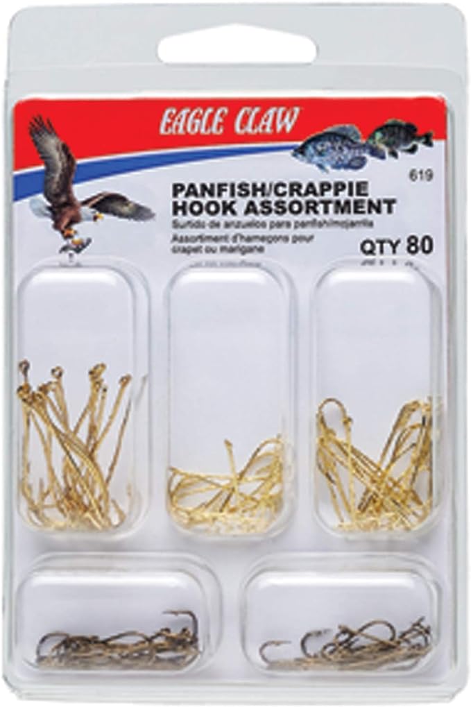 eagle claw panfish/crappie hook assortment fishing hooks for freshwater 80 hooks sizes 2 to 8 brown  ?eagle