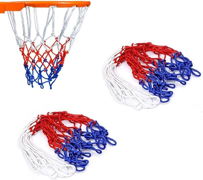 angeer 2 pcs/pack basketball nets 12 loops nylon basketball net basketball frame net red white and blue nylon
