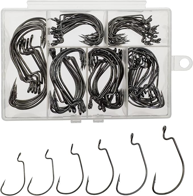 afmivs worm hooks for bass 110pcs/box fishing offset worm 6sizes #1 1/0 2/0 3/0 4/0 5/0 freshwater saltwater 