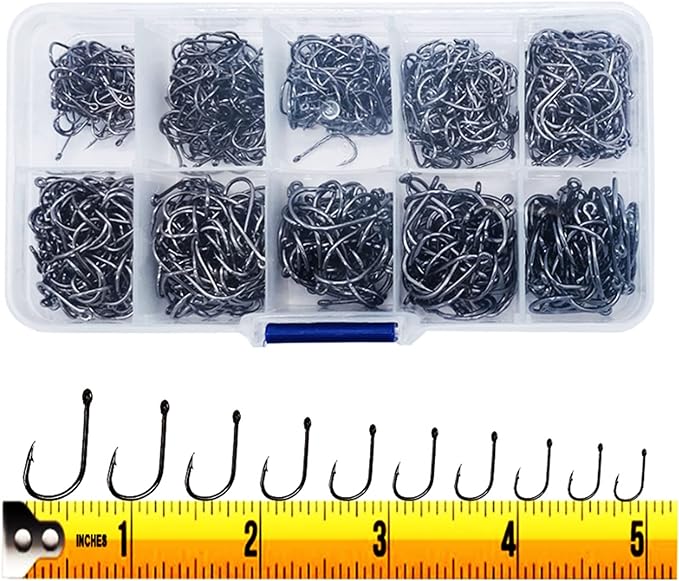 ‎ostwony 300pcs small high carbon steel barbed fishing hooks with holes 10 specifications of fishing hooks 