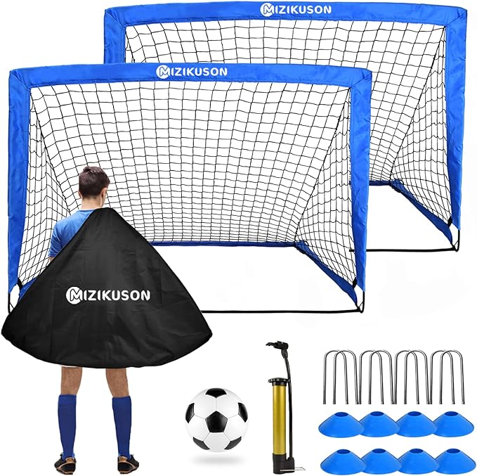 ?mizikuson kids soccer goals for backyard portable soccer net set of 2 4 x 3 indoor pop up toddler 