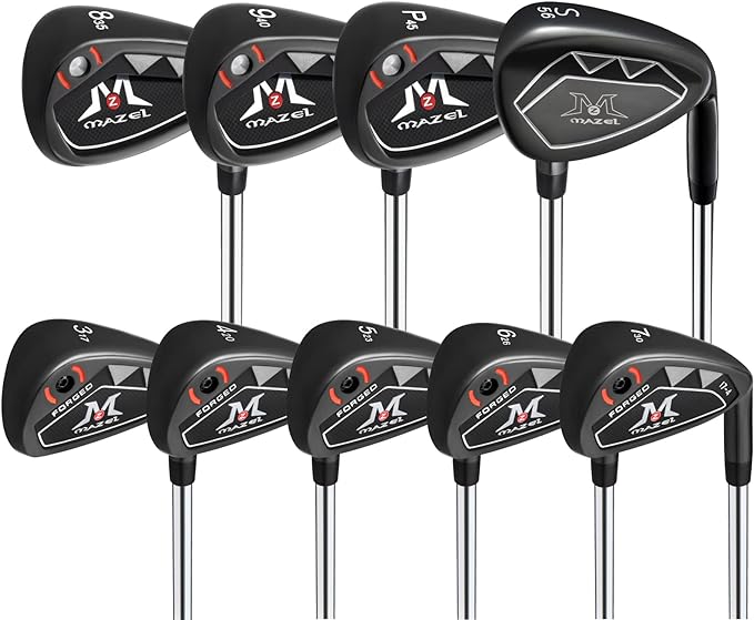 mazel golf irons set including 3 4 5 6 7 8 9 pitching wedge sand wedge with steel shafts 9 pcs  ?mazel