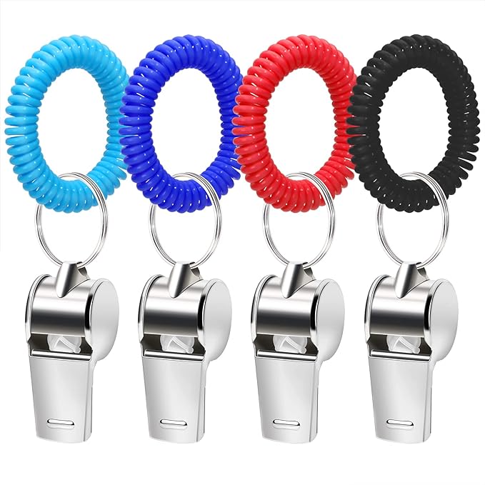 ‎penta angel sport whistle with bracelet 2pcs loud clear stainless steel whistles with stretchable 
