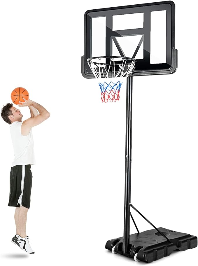 gymax basketball hoop outdoor 4 25 ft to 10ft adjustable goal with 44 backboard and 18 basket all weather
