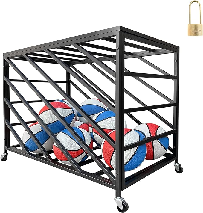 vorvil lockable storage ball cart locker with wheels rolling sports ball storage cart fits 30 basketballs 