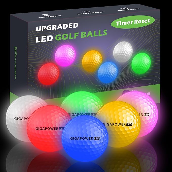 gigapower glow in the dark golf balls resettable time light up led golf balls for night 6 colors pack 