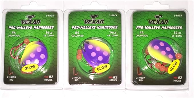 vexan 6 pack glow walleye crawler harnesses  ‎vexan b0b5rxd1s1