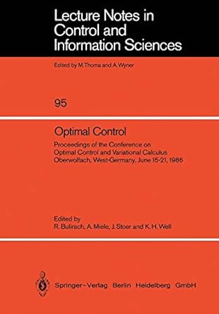 optimal control proceedings of the conference on optimal control and variational calculus oberwolfach west