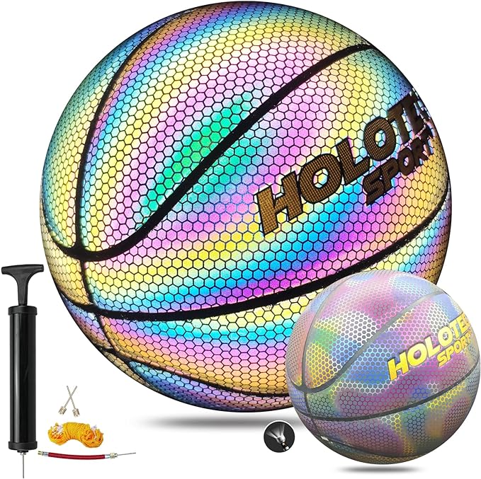kpason basketball holographic basketball size 5 and size 6 and size 7 for kids and adults reflective glowing