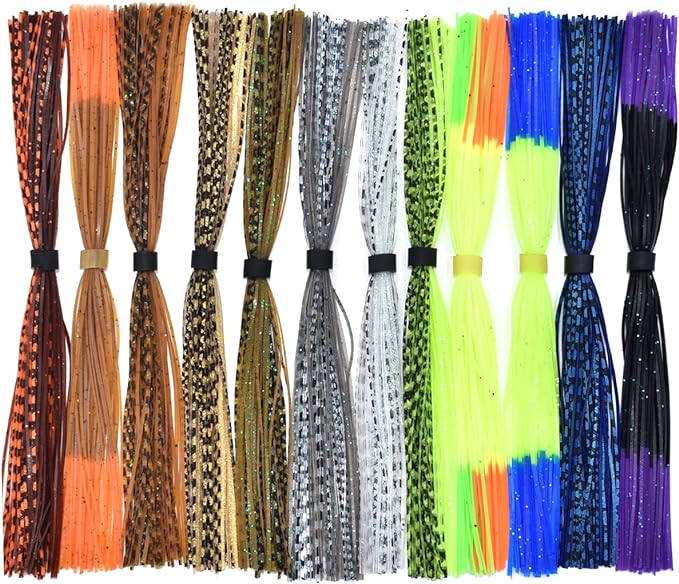 ‎megrez sport 12 bundles 44 strands silicone jig skirts diy rubber fishing jig legs lures spinnerbaits