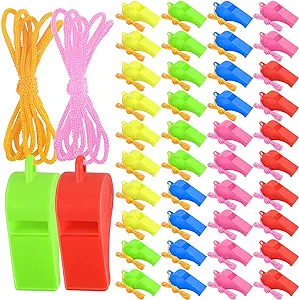 200 pieces plastic whistles with lanyard loud whistles in bulk for school trainning christmas birthday party