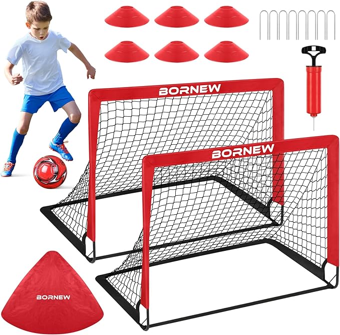 Kids Soccer Goal For Backyard Set 2 Toddler Soccer Nets Training Equipment Soccer Ball Pop Up Portable Soccer Set For Kids And Youth Games And Training Goals Size 4 X 3 Red