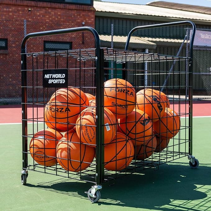 forza portable basketball ball cage and equipment cart trolley basketball locker stores up to 38 balls 