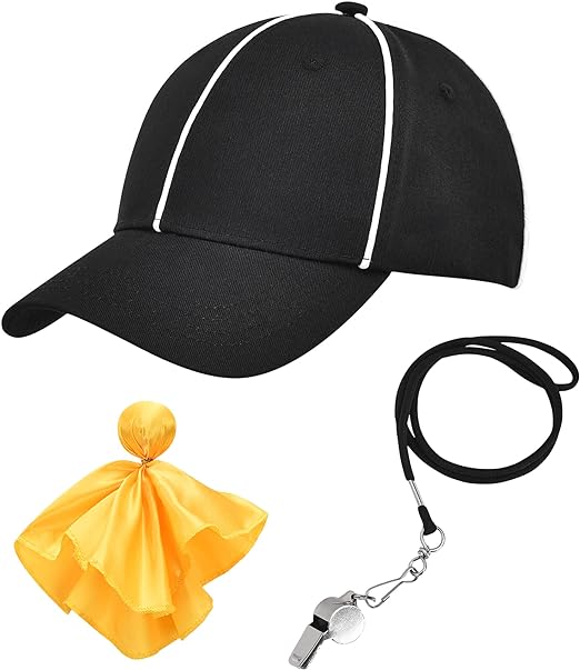 chinfun official referee hat adjustable black with white stripes ball cap 1 penalty flag flags and 1