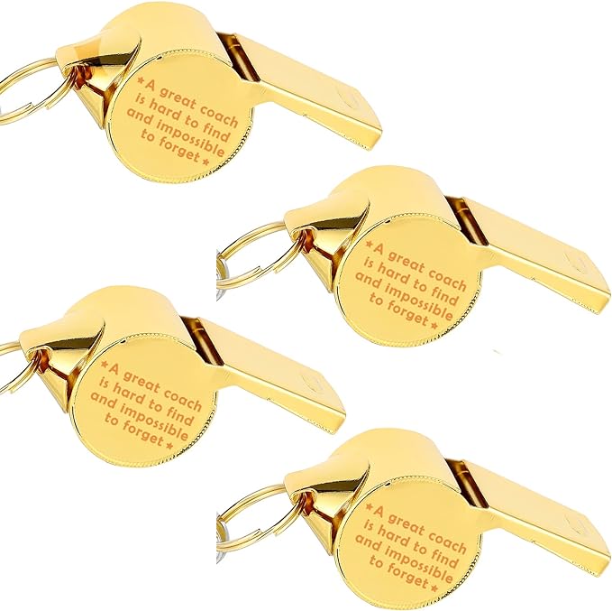 4 pack stainless steel lanyard whistle gift for coach with a word a great coach is hard to find and