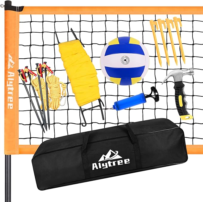 alytree portable volleyball net outdoor 25pcs volleyball set with adjustable height steel poles soft