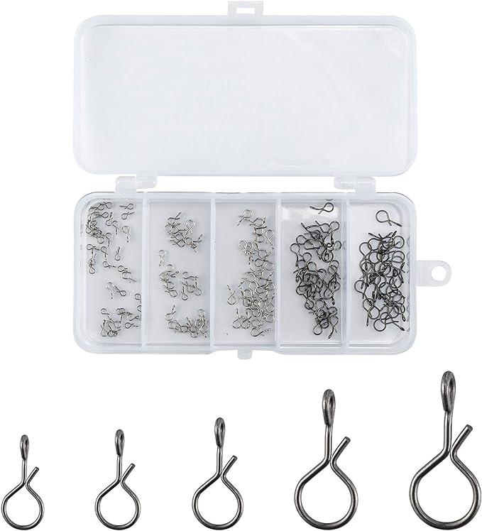 alwonder 150pcs/box fly fishing snap 5 sizes stainless steel quick change lure snaps no knot snap quick snap