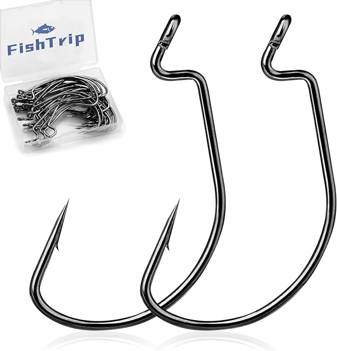 fishtrip ewg hooks for bass fishing 50pcs offset worm hook texas rig hooks for freshwater saltwater size 1