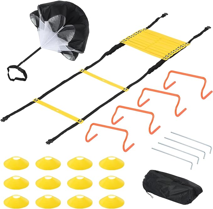 patikil agility ladder speed training equipment 20ft agility ladder 12pcs soccer cones resistance parachute