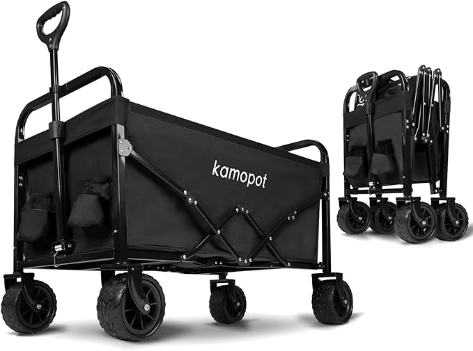 kamopot collapsible wagon cart foldable beach wagon folding wagon for sand utility cart for yard/sports 220lb