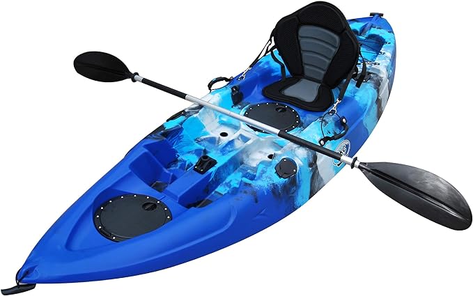 bkc fk184 9 single sit on top fishing kayak w/ seat and paddle included solo sit on top angler kayak  ‎bkc