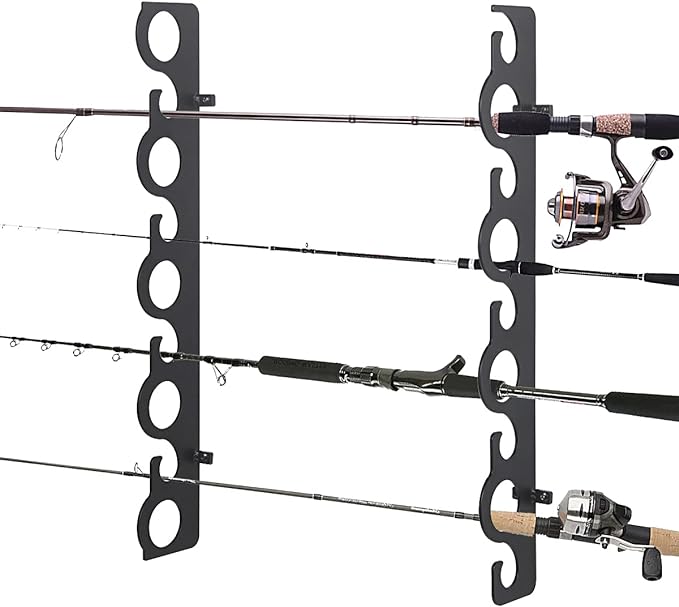livoccur fishing rod rack fishing pole holder wall or ceiling mount rack fishing rod storage rack holds 9