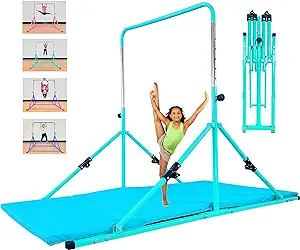 marfula upgrade foldable gymnastic bar with mat for kids ages 3 12 200 lbs weight capacity gymnastic kip bar
