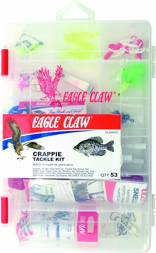 eagle claw crappie tackle kit 53 pieces contains assortment of hooks sinkers and tackle for freshwater
