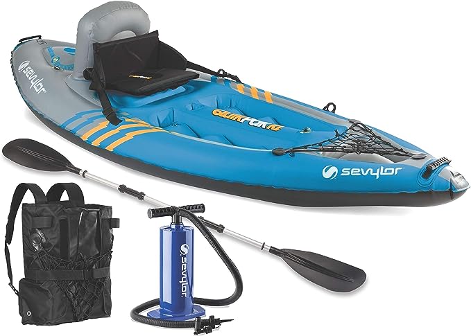sevylor quickpak k1 1 person inflatable kayak kayak folds into backpack with 5 minute setup 21 gauge pvc