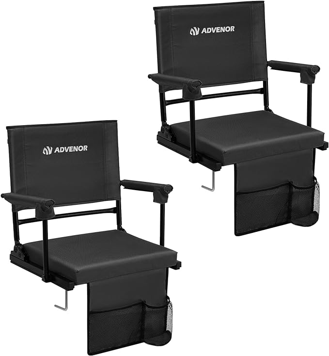 advenor portable stadium seat with back support for bleacher 2 pack adjustable 6 reclining position 2 pockets
