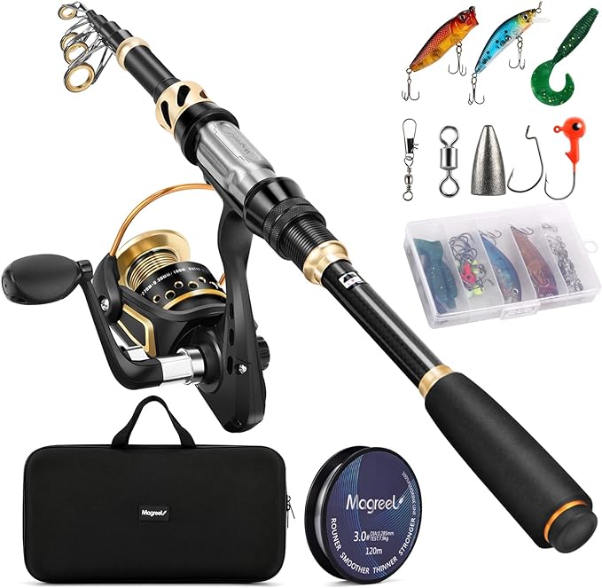 magreel fishing rod and reel combo telescopic pole set with fishing line fishing lures kit and carrier bag