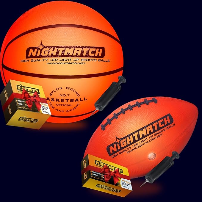 nightmatch waterproof size 7 and size 5 led light up basketball with 2 leds 8 extra batteries and 1 pump and
