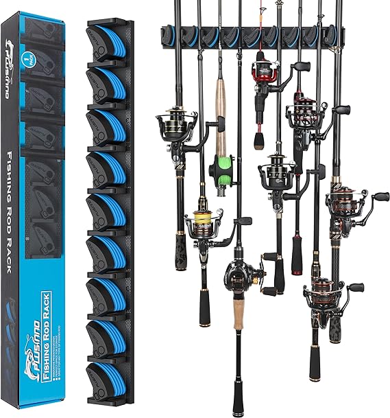 plusinno vertical fishing rod holder for garage wall mounted rack fishing pole holder holds up to 9 rods or