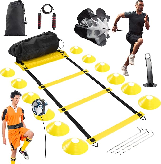 goopreen 12 rung 20ft agility ladder speed training equipment soccer ladder for training with 12 cones solo